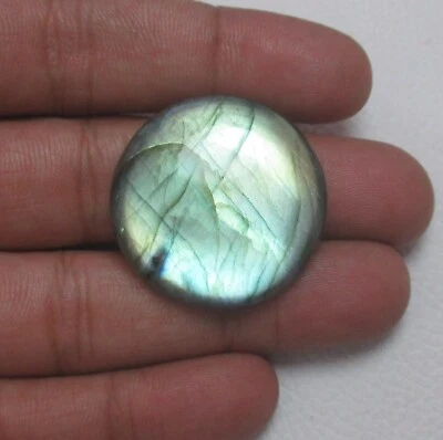 Natural Labradorite Cabochon Round 60.05 Ct Flat back Loose Gemstone H 8624 - Image 1 of 4