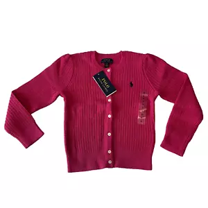 Polo Ralph Lauren Button Front Sweater Girls Size 6 Pink Long Sleeve Knit Fall - Picture 1 of 14
