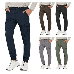 Men's Straight fit Cargo Combat Trousers Waterproof Workwear Pockets Full Pants - Picture 1 of 64