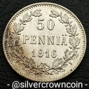 Finland Grand Duchy 50 Pennia 1916 S. KM#2.2 Silver 50C coin. Nicholas II. WWI. - Picture 1 of 7