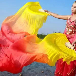 Tie Dye Silk Belly Dance Fan Veils Colorful Stage Long Fan Chinese Bamboo Fan - Picture 1 of 37