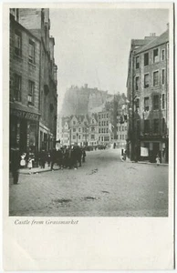 CASTLE FROM GRASSMARKET - Edinburgh Postcard - ADVERT THOMSON'S DRAPERY (P3136) - Picture 1 of 2