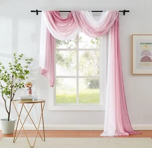1 Piece Ombre Chiffon Sheer Window Scarf Valance Curtains 18ft for Living Roo... - Picture 1 of 7