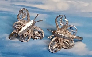 Vintage Sterling Silver Mexico Filigree Butterfly Screw Back Earrings - Picture 1 of 5