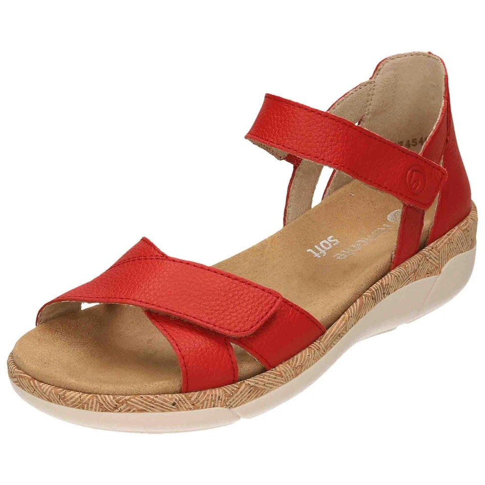 REMONTE Red Orange Leather Open Toe Gladiator Sandals R6859-33 Low Wedge Shoes Comfort