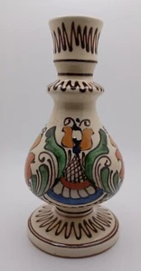KOROND Hand-Crafted Painted Signed Pottery Teal Rust Black 6" Bottle/Vase - Picture 1 of 4