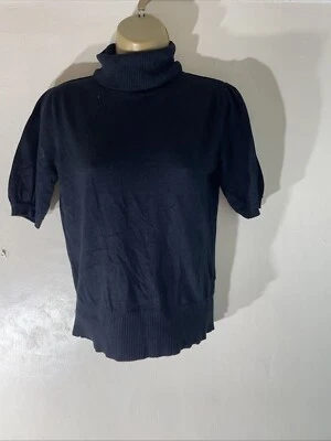 Womens Dorothy Perkins Uk 12 Black Thin Knit Roll Neck Short Sleeve Jumper Top - Image 1 of 4
