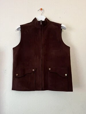 Lauren Ralph Lauren Womens Large Brown Pockets Faux Suede Brown Full Zip Vest - Image 1 of 4