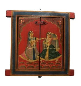 Vintage Window Indian Lady Hand-Painted Wooden Jharokha Window Rare - Picture 1 of 16