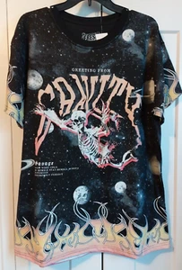 FRESH LAUNDRY GREETING FROM GRAVITY SPACE BLACK SKELETON SHIRT MENS SMALL NWT - Picture 1 of 3