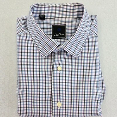 Camisa de vestir David Donahue para hombre 17,5 34/35 manga larga a cuadros multicolor Foto 1 de 4