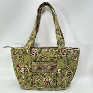 Maggi B Insulated Lunch Tote Bag Small Quilted Green Floral Cotton Zip Pocket - Picture 1 of 11