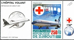 Lockheed TRISTAR FLYING HOSPITAL Air Ambulance Aircraft Stamp #2 2021 Djibouti - Picture 1 of 1