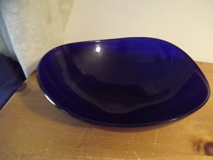 WOVO LARGE COBALT BLUE BOWL 13" X 5" tall ASYMMETRIC CURVES MCM STYLE - Picture 1 of 9