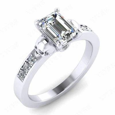 1,20 kt Smaragdschliff simulierter Diamant Halloween Totenkopf Ring 14 kt... - Bild 1 von 4