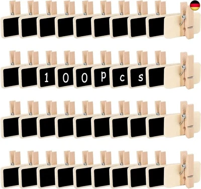 Mini-Kreidetafel, 100 Stück, aus Holz, Mini-Anzeigetafel mit Klemme,  - Bild 1 von 4