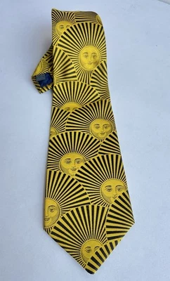Corbata Fornasetti Sun Face 100 % seda amarilla negra hecha en Italia 57” x 37/8” vintage Foto 1 de 4