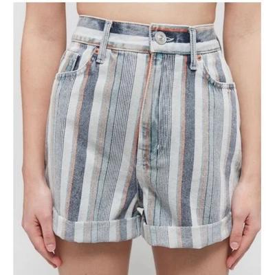 Pantalones Cortos Vaqueros BDG Talla 24 Mamá Tiro Alto Coloridos Rayas Verano Informales BOho Foto 1 de 4