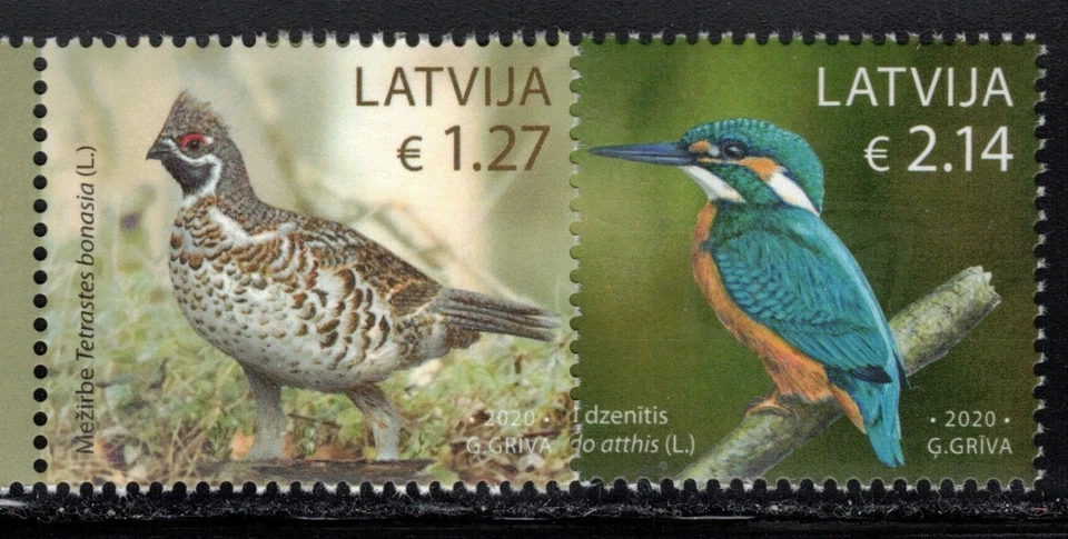 2020 Latvia Birds MNH Hazel Grouse & Kingfisher - Image 1 of 1