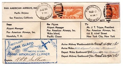 Pacific PAA Clipper Survey Flight 1935 Midway - Wake Island - HI Signed Sullivan - Image 1 of 2