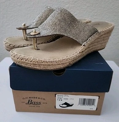 女士贝司蛋白石金色楔形丁字鞋懒人鞋 7.5M 码 — 第 1/4 张图片