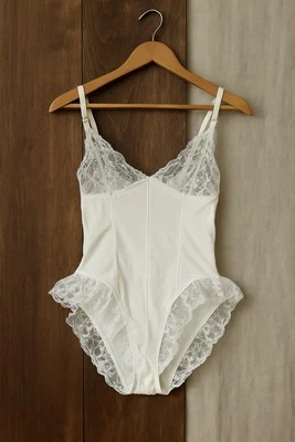 Body Lencería Ann Summers Blanco Nylon y Encaje Volantes Años 80-90 Y2K L Foto 1 de 4