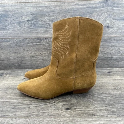 Aldo Suede Mid Calf Pointed Toe Western Cowgirl Boots Women's Size 6.5 US Tan - Image 1 of 4