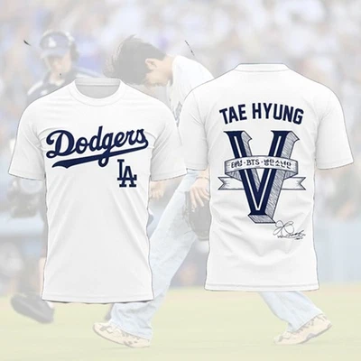 HOT NEW - Tae Hyung ‘V’ BTS x Los Angeles Dodgers Name & Number For Fans S-5XL - Image 1 of 4