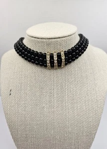 Vintage Black Acrylic Choker Necklace with Diamantes - Picture 1 of 3