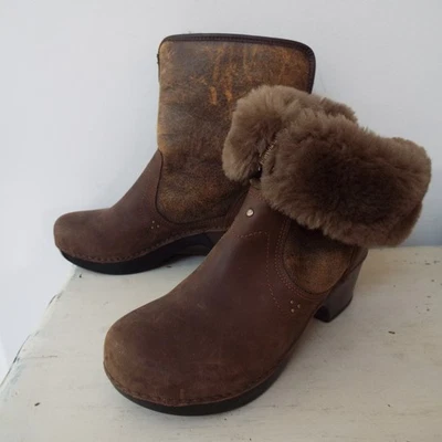 Dansko Stormy темно коричневый кожаный шерпа стриженный мех с подкладкой складной сабо ботинки 42 - Изображение 1 из 4