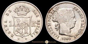  Isabel II 1 Real (1,28g) 1860 Barcelona AC-285 EBC - Picture 1 of 3