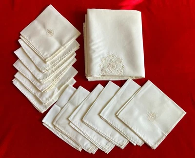 SHIMA S.L. TABLECLOTH + 12 套餐巾刺绣象牙色矩形 - 西班牙 - 全新 — 第 1/4 张图片