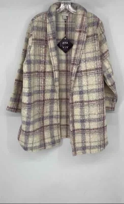 Ava & Viv Womens Lavender Plaid Long Sleeve Fleece Open Front Jacket Size 1X - Image 1 of 4