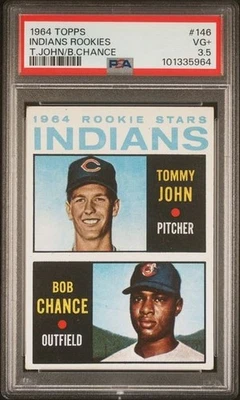 1964 Topps Indians Rookie Stars Tommy John Bob Chance RC #146 PSA 3.5 VG+ - Image 1 of 2