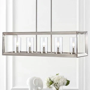 JONATHAN Y Anna 38.5 in. Linear 5-light Nickel Metal/Glass LED Pendant - Picture 1 of 12