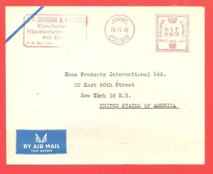 Egypt 1948 CAIRO Meter Slogan cancel cover to USA - Image 1 of 1