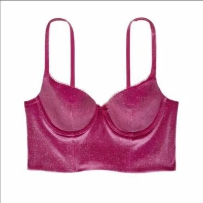 NUEVO SUJETADOR VICTORIAS SECRET BODY DE VICTORIA FORRADO DEMI TERCIOPELO BRILLANTE BUSTIER 34DD Foto 1 de 4