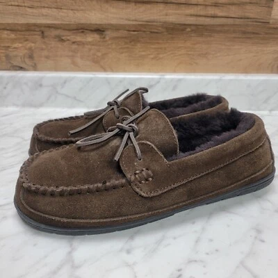 Мужские замшевые кожаные мокасины из овчины тапочки Lands' End размер 10 М темное красное дерево - Изображение 1 из 4