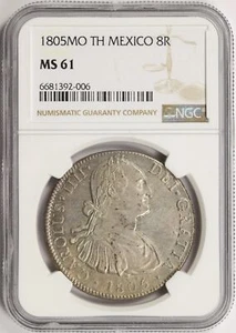 8 Reales de Plata México 1805-Mo TH NGC MS61 - Imagen 1 de 4