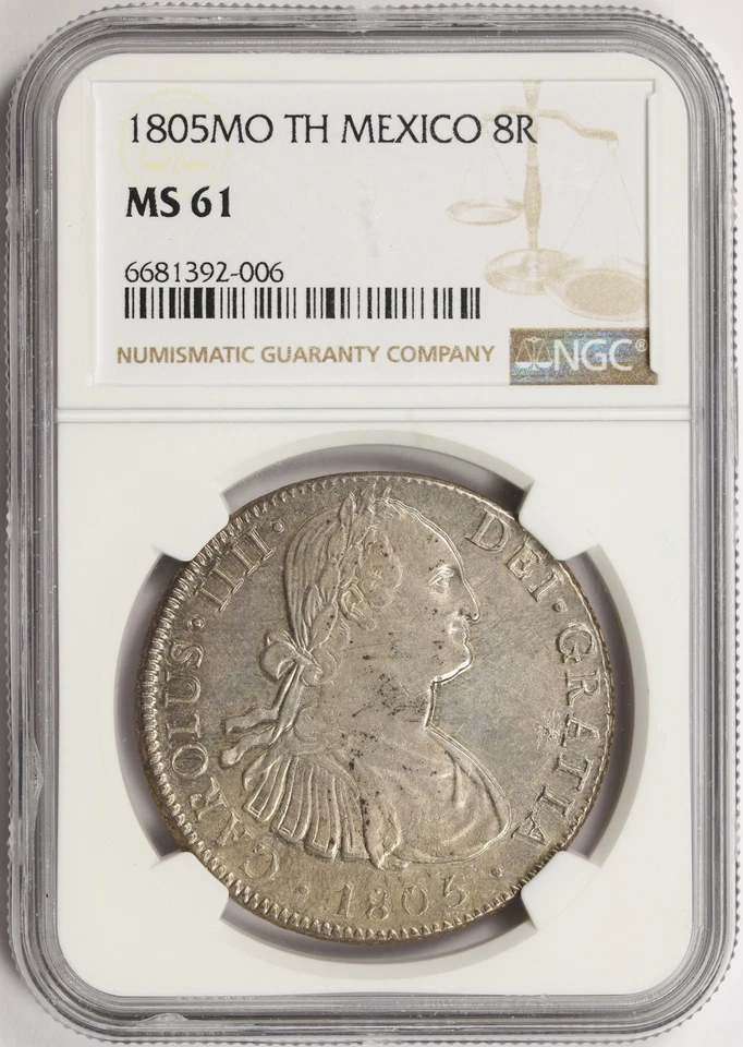 1805-Mo TH México prata 8 reais NGC MS61 - Imagem 1 de 4