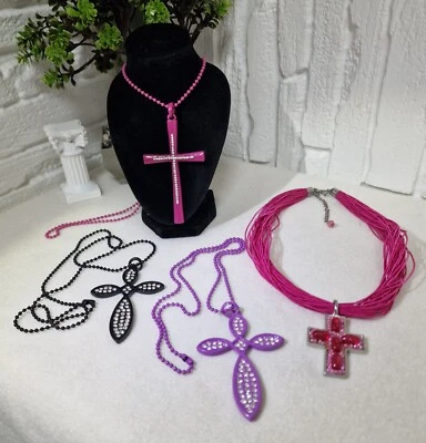 Lote de 4 Collares Cruzados Negritos - Rosa, Púrpura, Negro - Impresionante Estrás Bling Foto 1 de 4