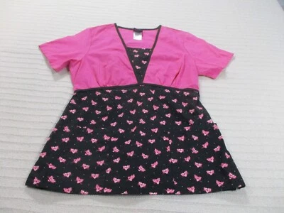 Pink Panther Scrub Shirt Womens Small Pink Black Medical Short Sleeve Cotton - Image 1 of 4