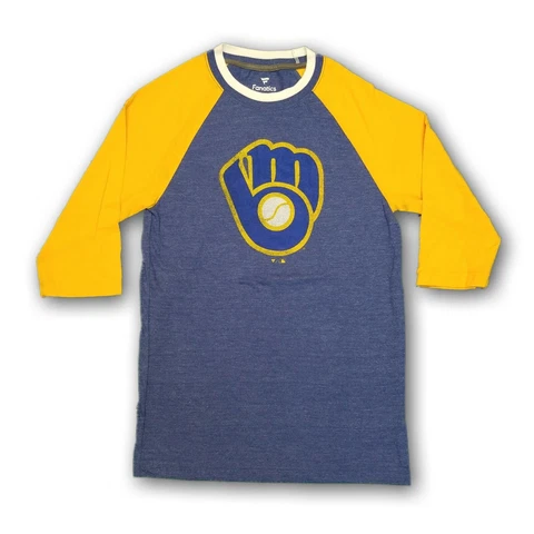 Milwaukee Brewers MLB Fanatics Men's Blue/Yellow 3/4's Sleeve T-shirt Cover