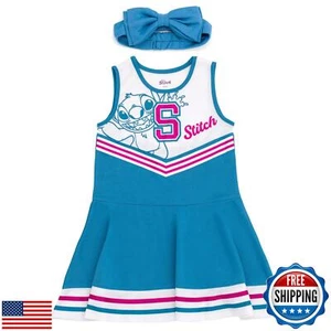 Disney Lilo and Stitch Little Girls Cheerleader Dress and Bow Outfit Set Blue - Picture 1 of 5