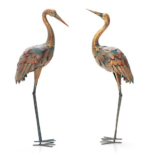 2-Piece Outdoor  Metal Crane Garden Statue Sculpture Set Yard Lawn Decoration - Picture 1 of 7