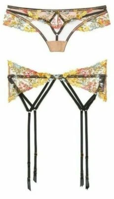 CALCINHA TANGA VICTORIAS SECRET DREAM ANGELS BORDADA FLORAL M + CINTO LIGA M/L - Imagem 1 de 4