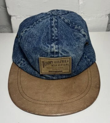 Gorra Tommy Hilfiger vintage hecha en EE. UU. cuero denim escudo Foto 1 de 4