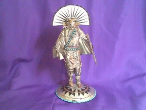 STERLING 12 1/2" KACHINA DOLL WILFRED BEGAY TURQUOISE, COPPER , JET INLAY 37oz. - Picture 1 of 9