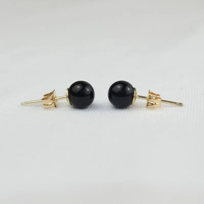 Pendientes De Stud De Ónix Negro Redondos Esfera De 6 Mm - Imagen 1 de 4