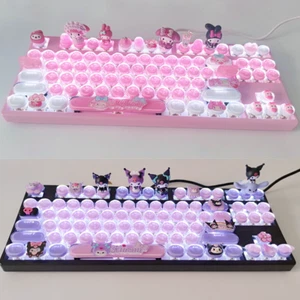 My Melody Cinnamoroll Kuromi Mechanical Keyboard Hot Swap USB Wired 87/104 Keys - Picture 1 of 29